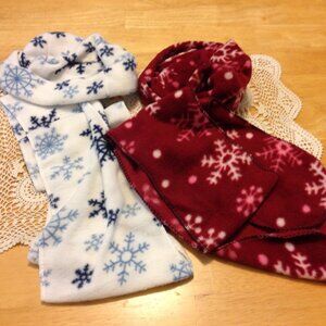 Infant caps and scarves, soft fleece feel, snowflake theme
